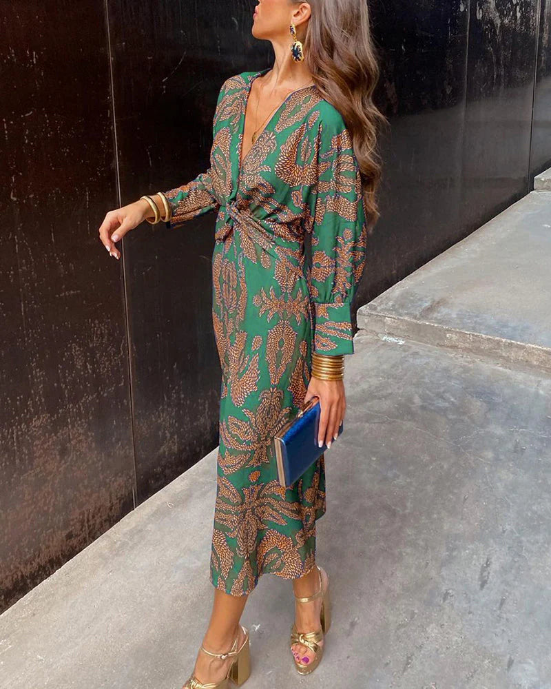 Dineke - Elegante lange mouw jurk met bloemenprint
