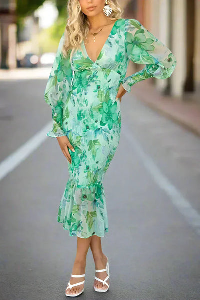 Melissa - Midi-jurk met bloemenruches