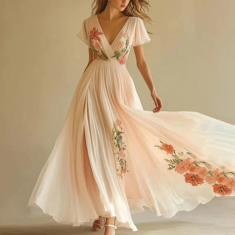 Amelia | Elegante feestjurken met V-hals en hoge taille