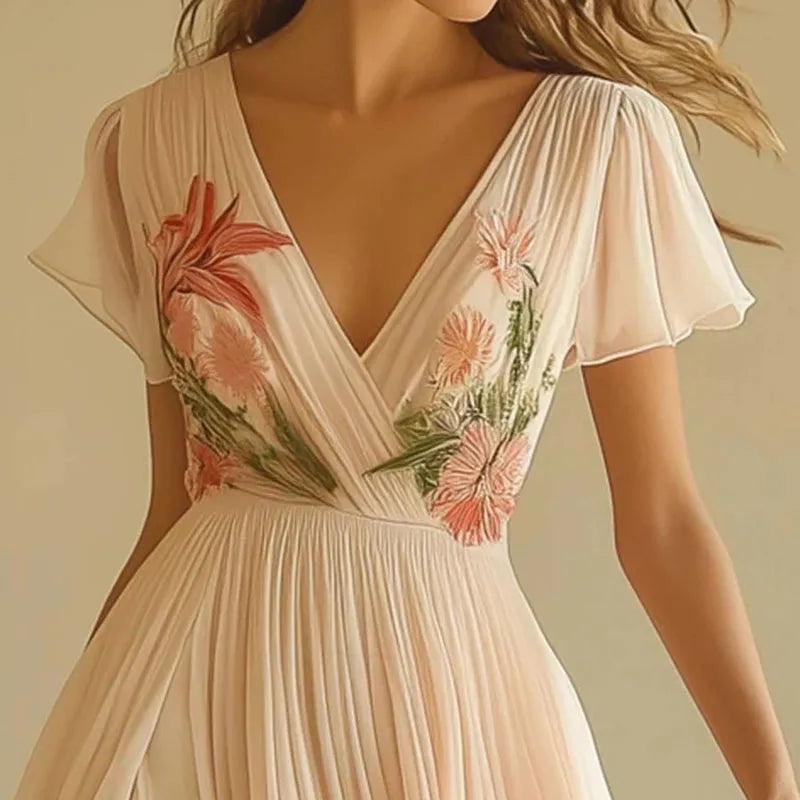 Amelia | Elegante feestjurken met V-hals en hoge taille