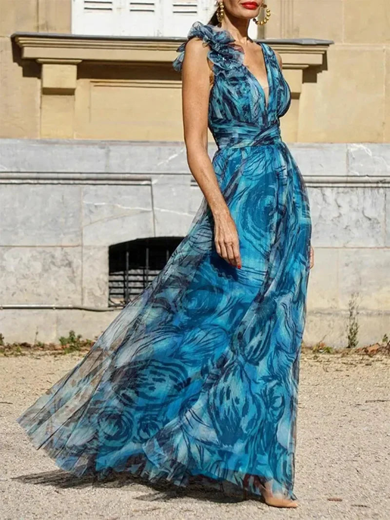 Léna™ | LANG KRAAGJURK IN PAONBLAUW