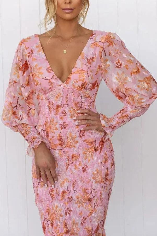 Melissa - Midi-jurk met bloemenruches