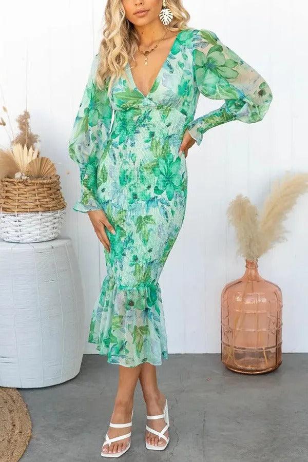 Melissa - Midi-jurk met bloemenruches