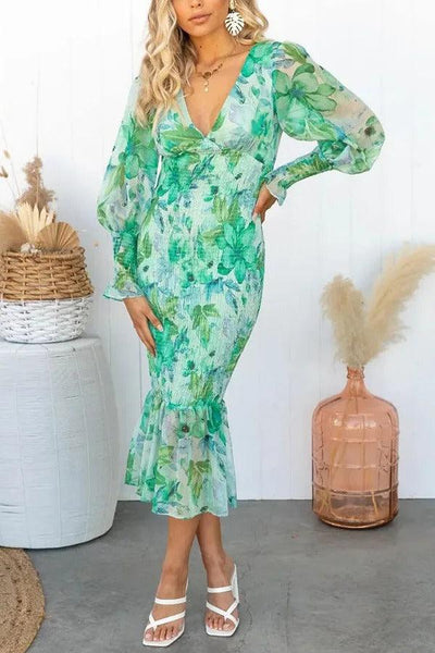 Melissa - Midi-jurk met bloemenruches