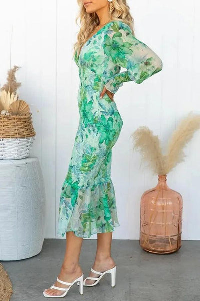 Melissa - Midi-jurk met bloemenruches