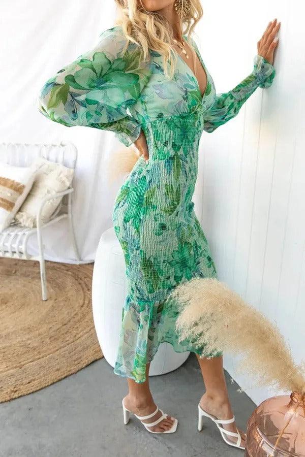 Melissa - Midi-jurk met bloemenruches