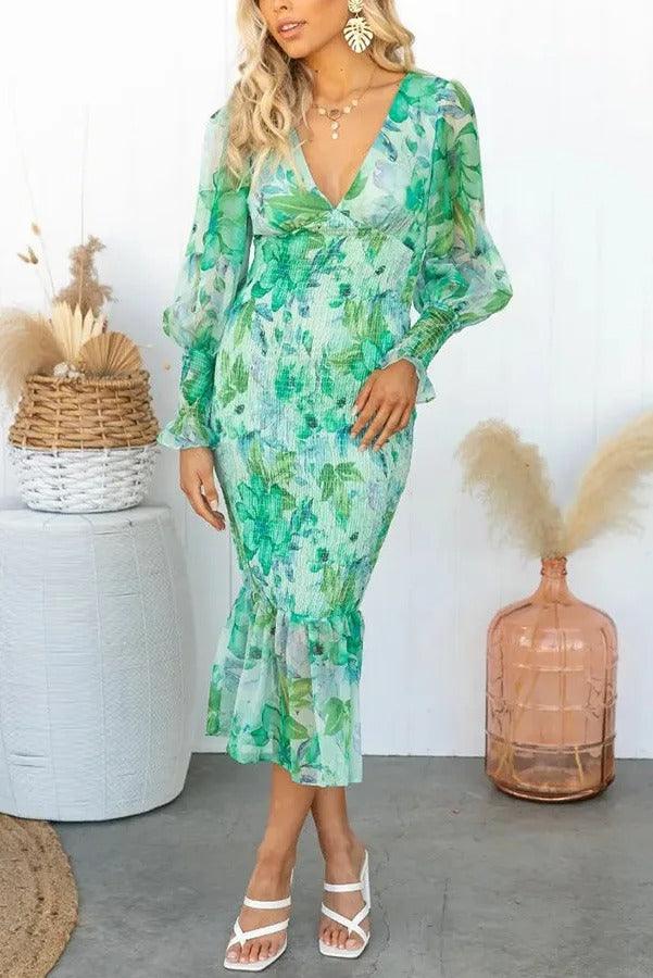 Melissa - Midi-jurk met bloemenruches