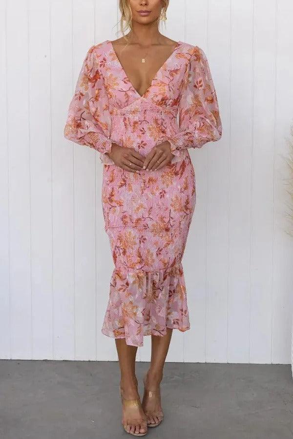 Melissa - Midi-jurk met bloemenruches