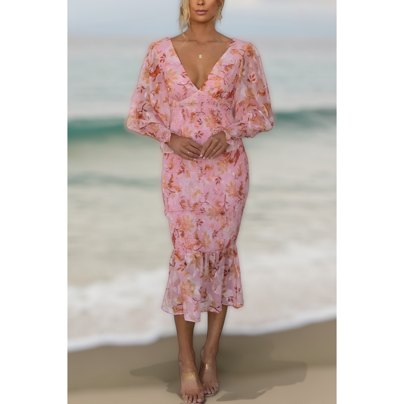 Melissa - Midi-jurk met bloemenruches
