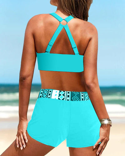 Hoge taille bikini met geometrisch patroon
