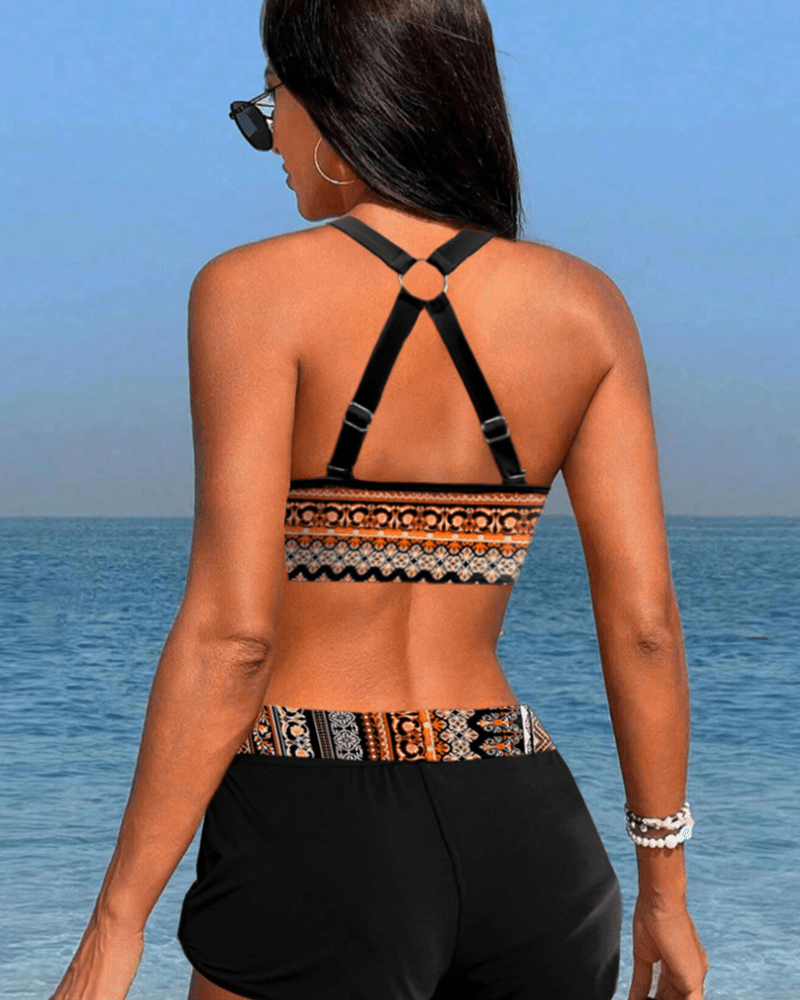 Hoge taille bikinis met geometrische print