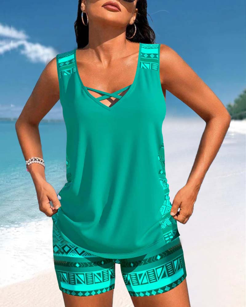 Tankini's met geometrische print en V-hals