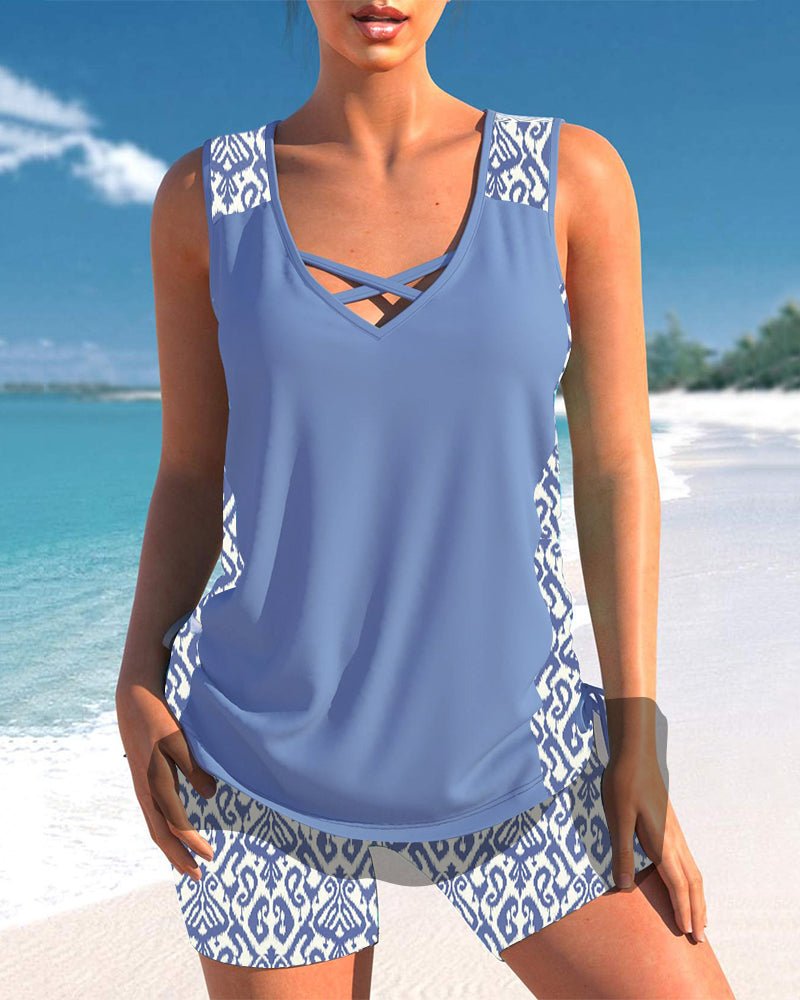 Tankini's met geometrische print en V-hals