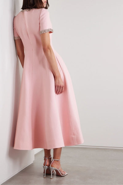 Midi-jurk Zoe Strik Roze versierd met kristallen