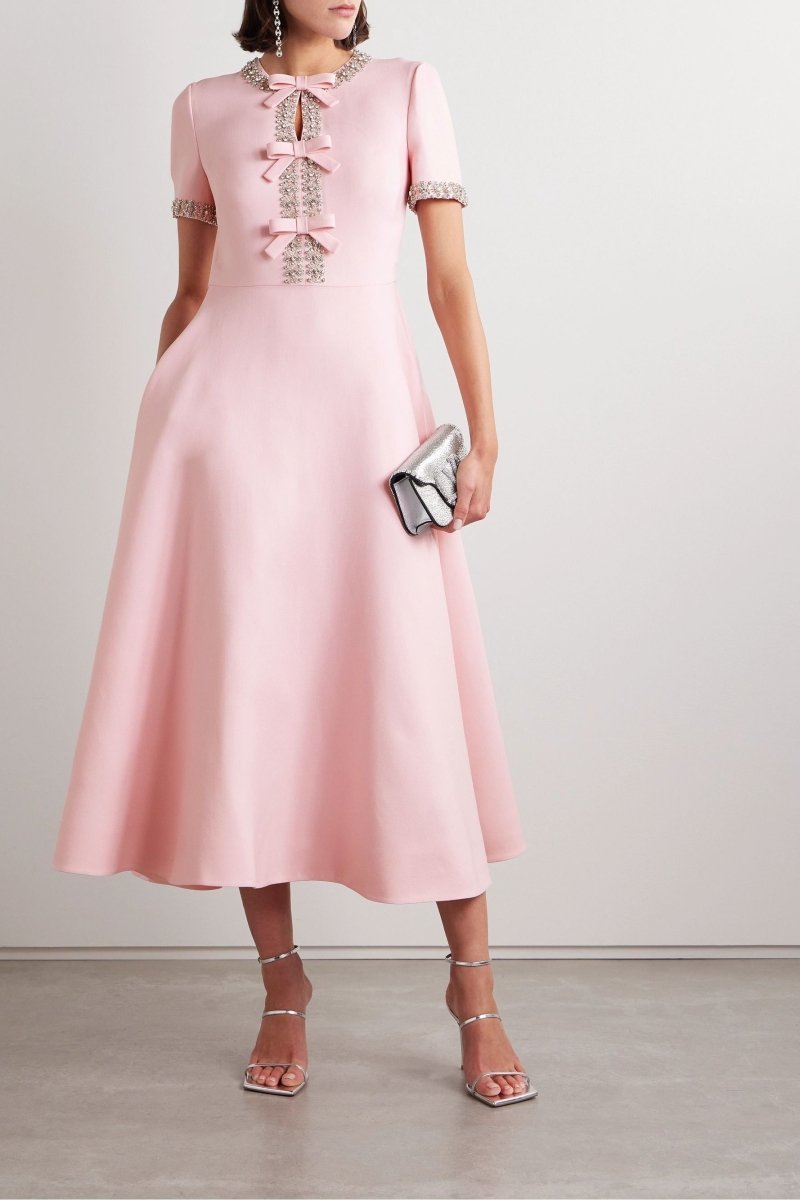 Midi-jurk Zoe Strik Roze versierd met kristallen